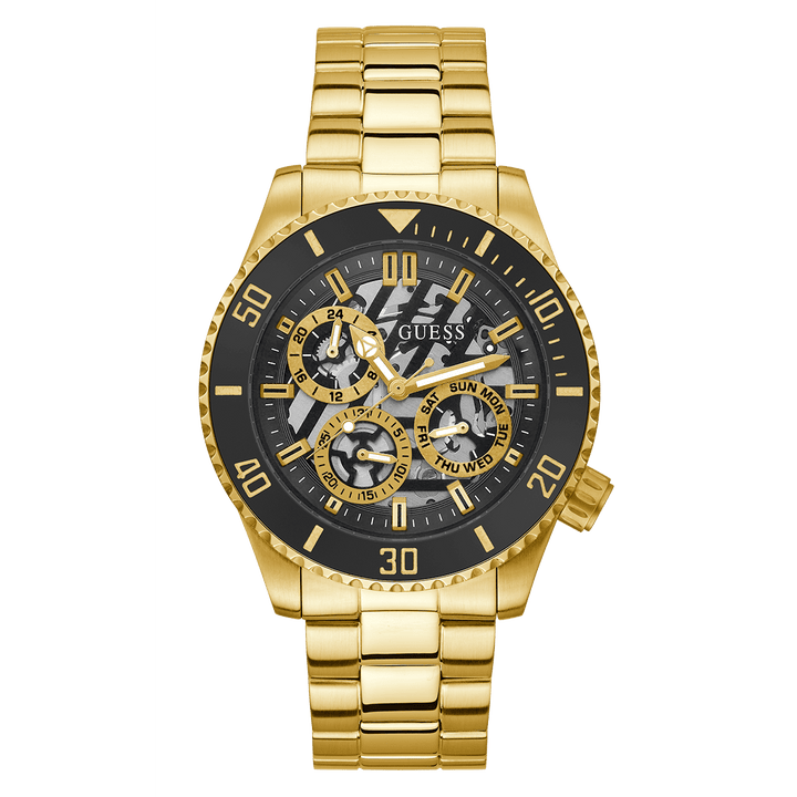 GUESS Mens Gold Tone Multi-Function Watch