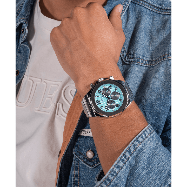 GUESS Mens Silver Tone Multi-Function Watch