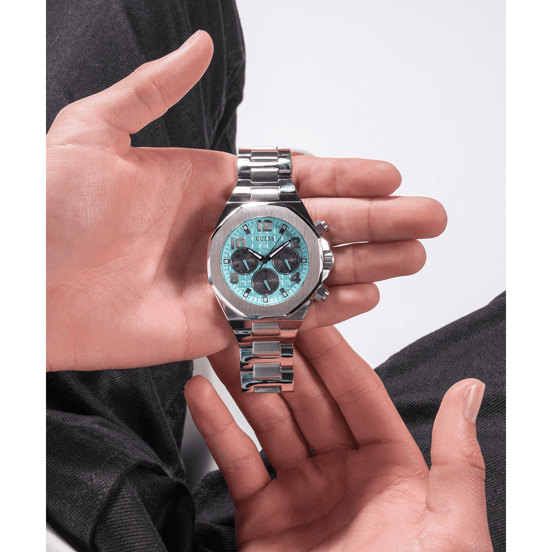 GUESS Mens Silver Tone Multi-Function Watch