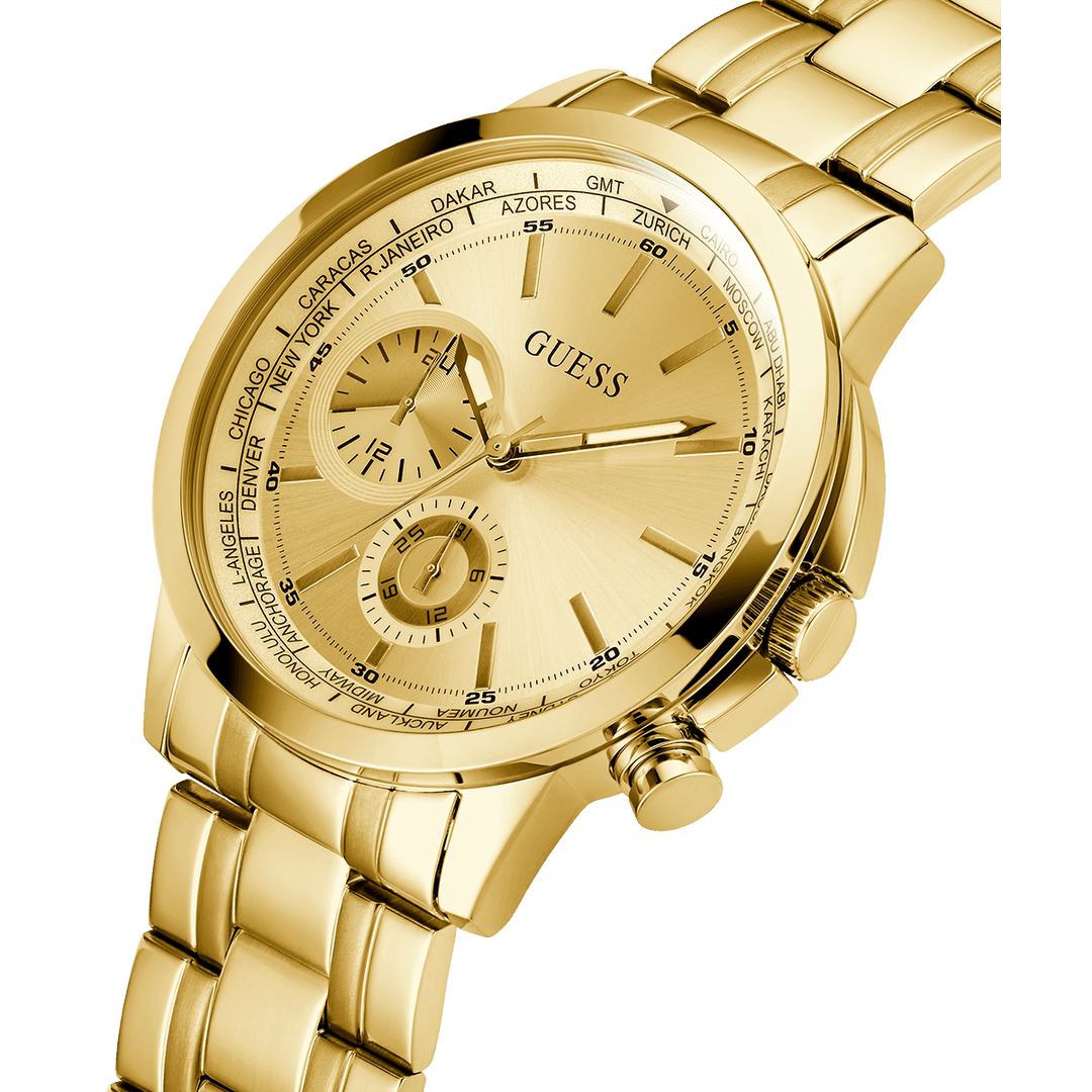GUESS Mens Gold Tone Multi-Function Watch