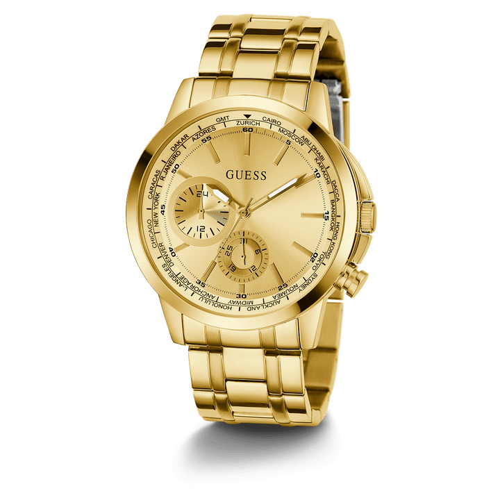 GUESS Mens Gold Tone Multi-Function Watch