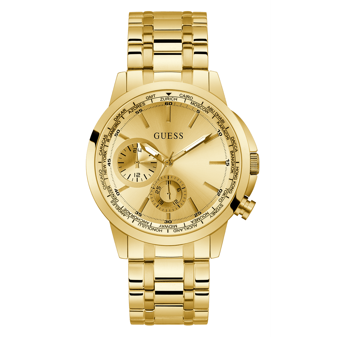 GUESS Mens Gold Tone Multi-Function Watch