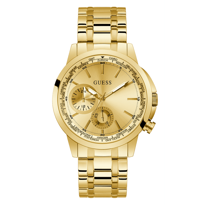 GUESS Mens Gold Tone Multi-Function Watch