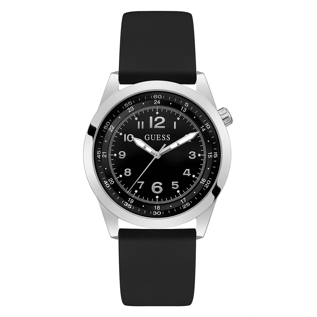GUESS Mens Black Silver Analog Watch