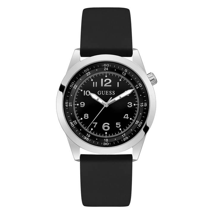 GUESS Mens Black Silver Analog Watch