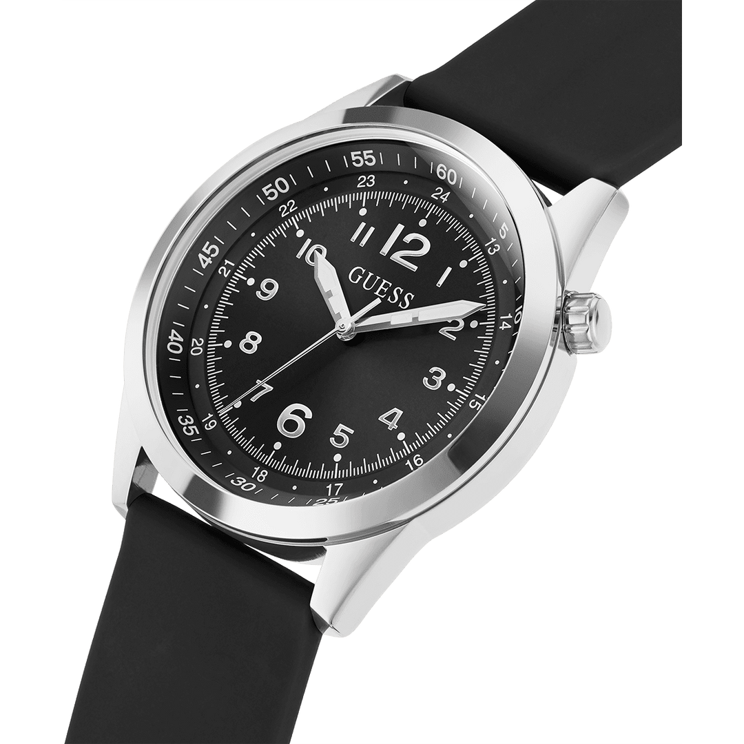 GUESS Mens Black Silver Analog Watch