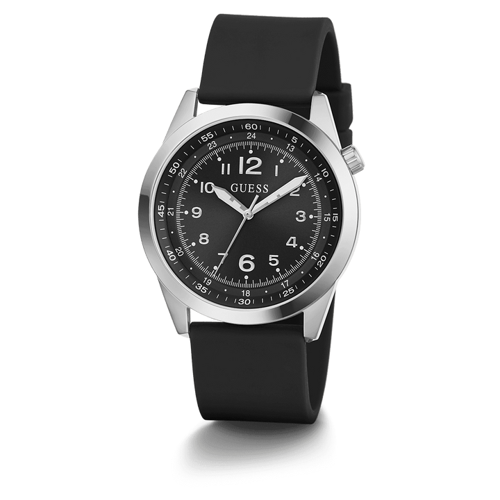 GUESS Mens Black Silver Analog Watch