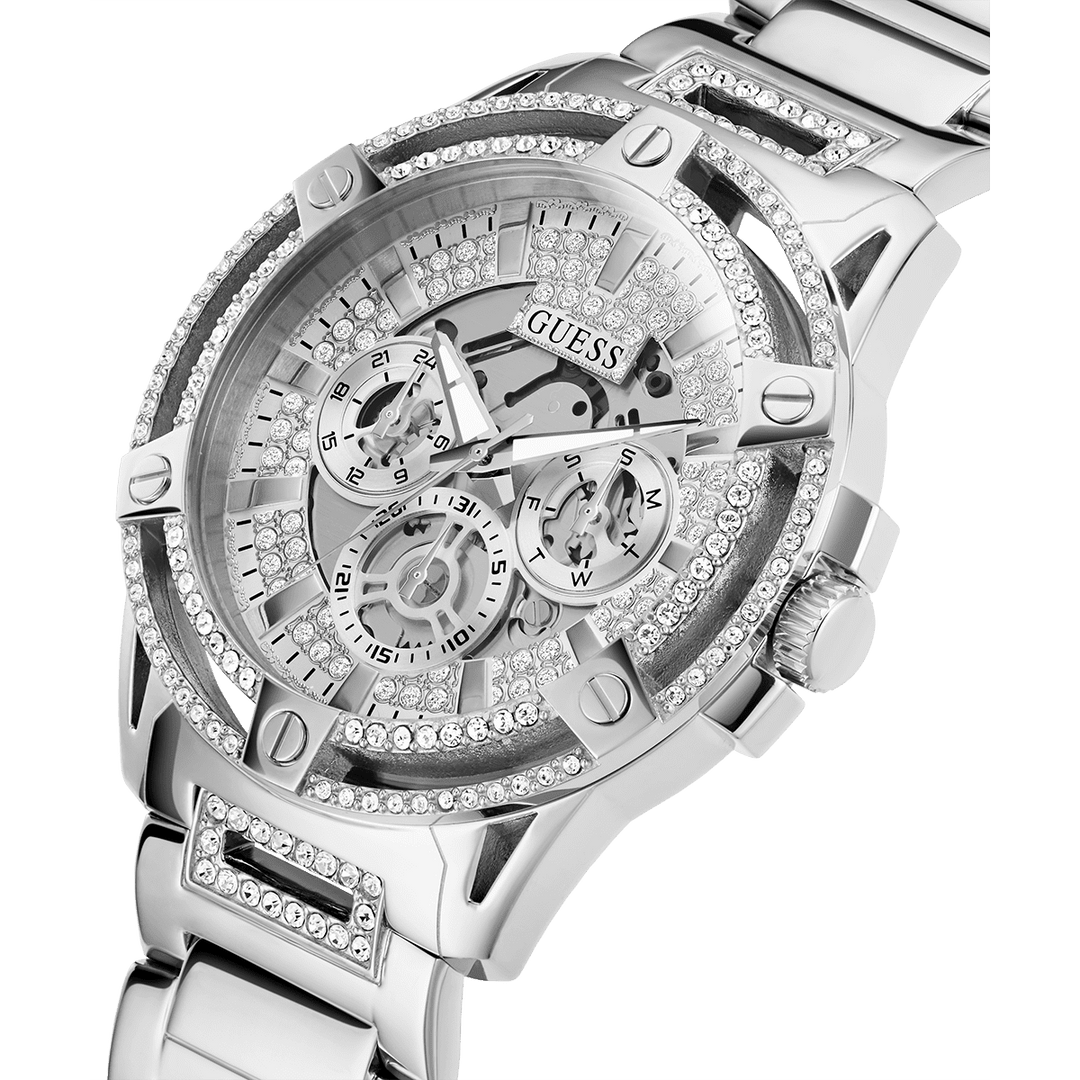 GUESS Mens Silver Tone Multi-Function Watch