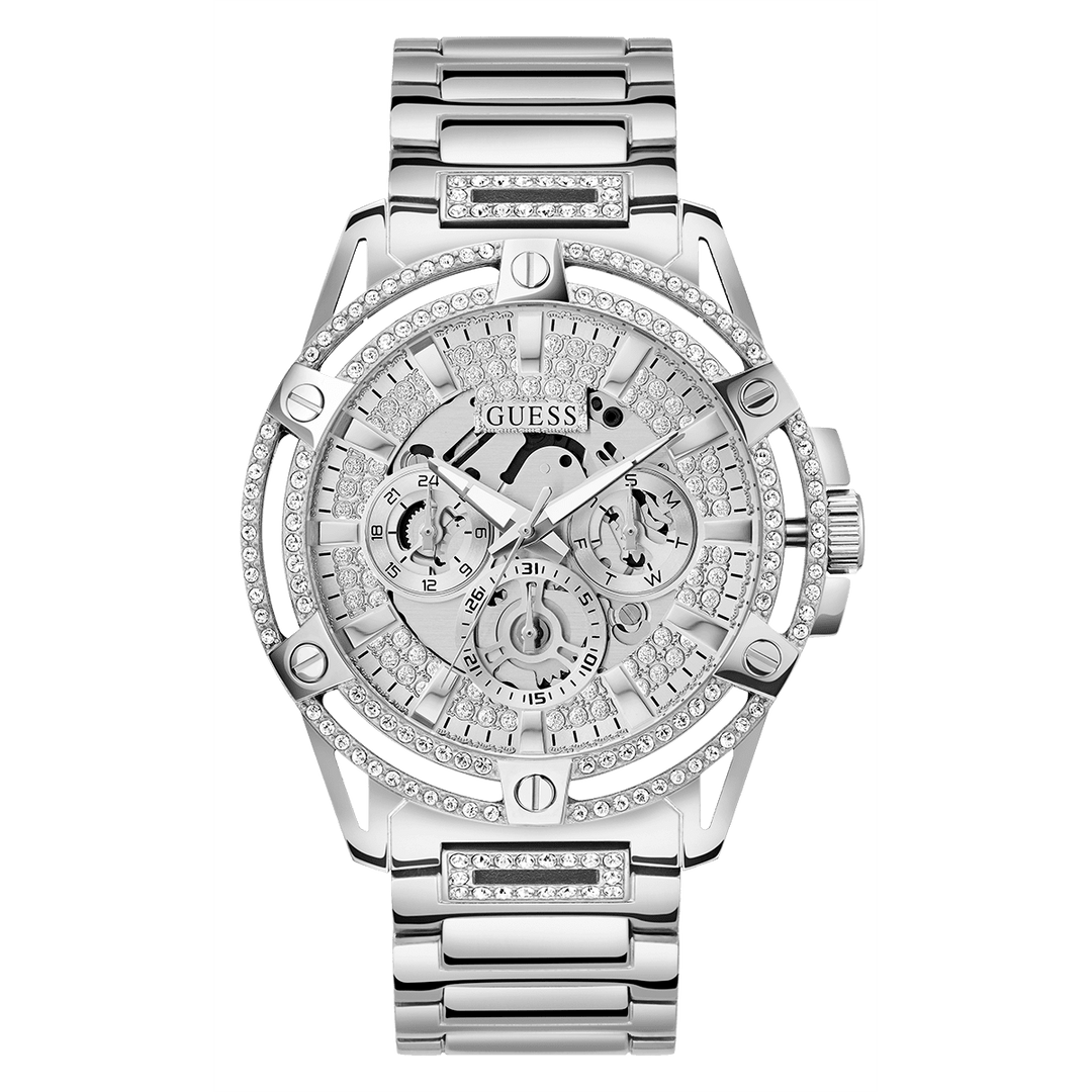 GUESS Mens Silver Tone Multi-Function Watch