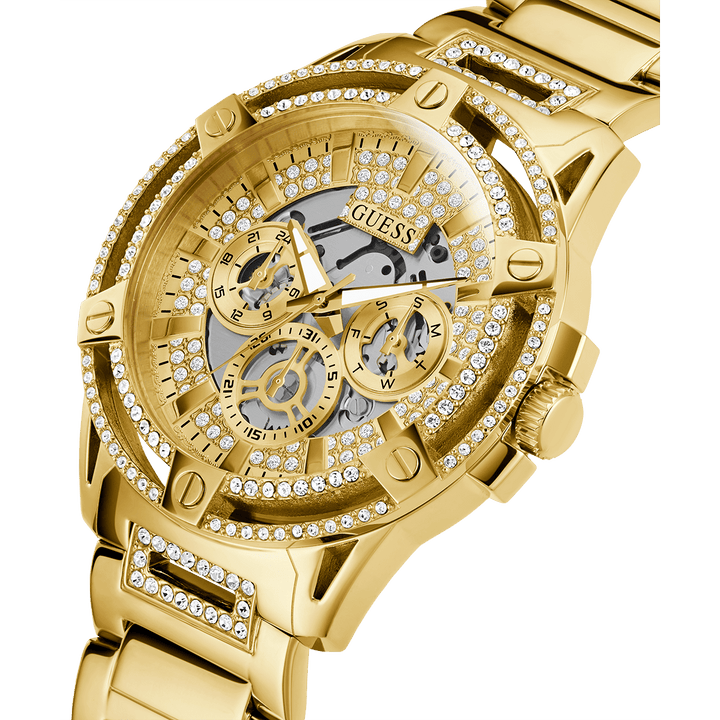 GUESS Mens Gold Tone Multi-Function Watch