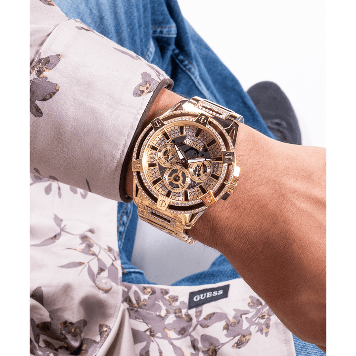 GUESS Mens Gold Tone Multi-Function Watch