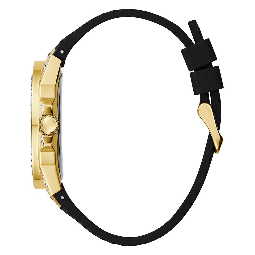 GUESS Mens Black Gold Tone Multi-Function Watch