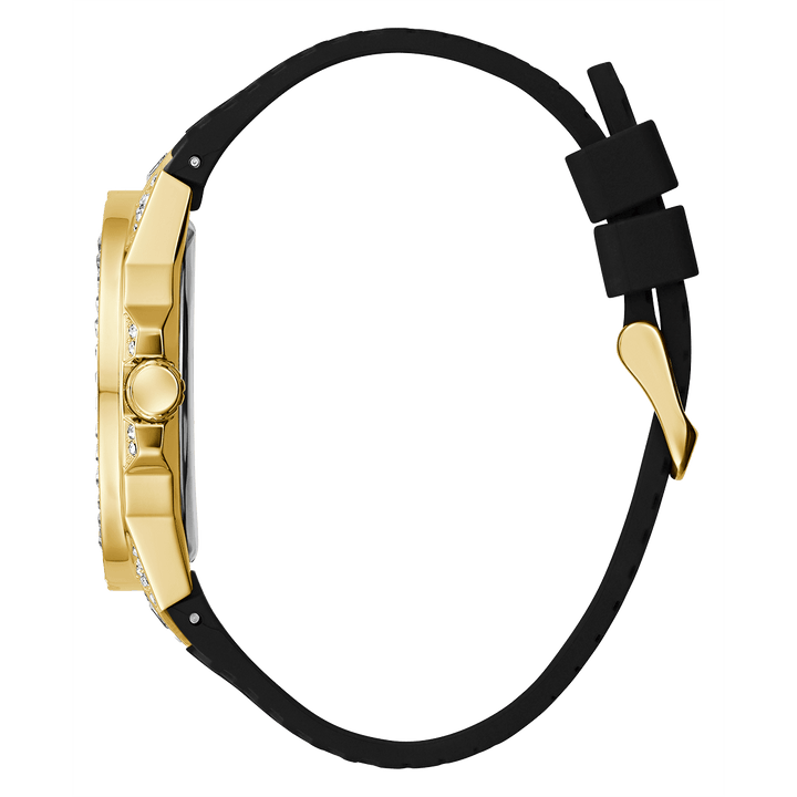 GUESS Mens Black Gold Tone Multi-Function Watch