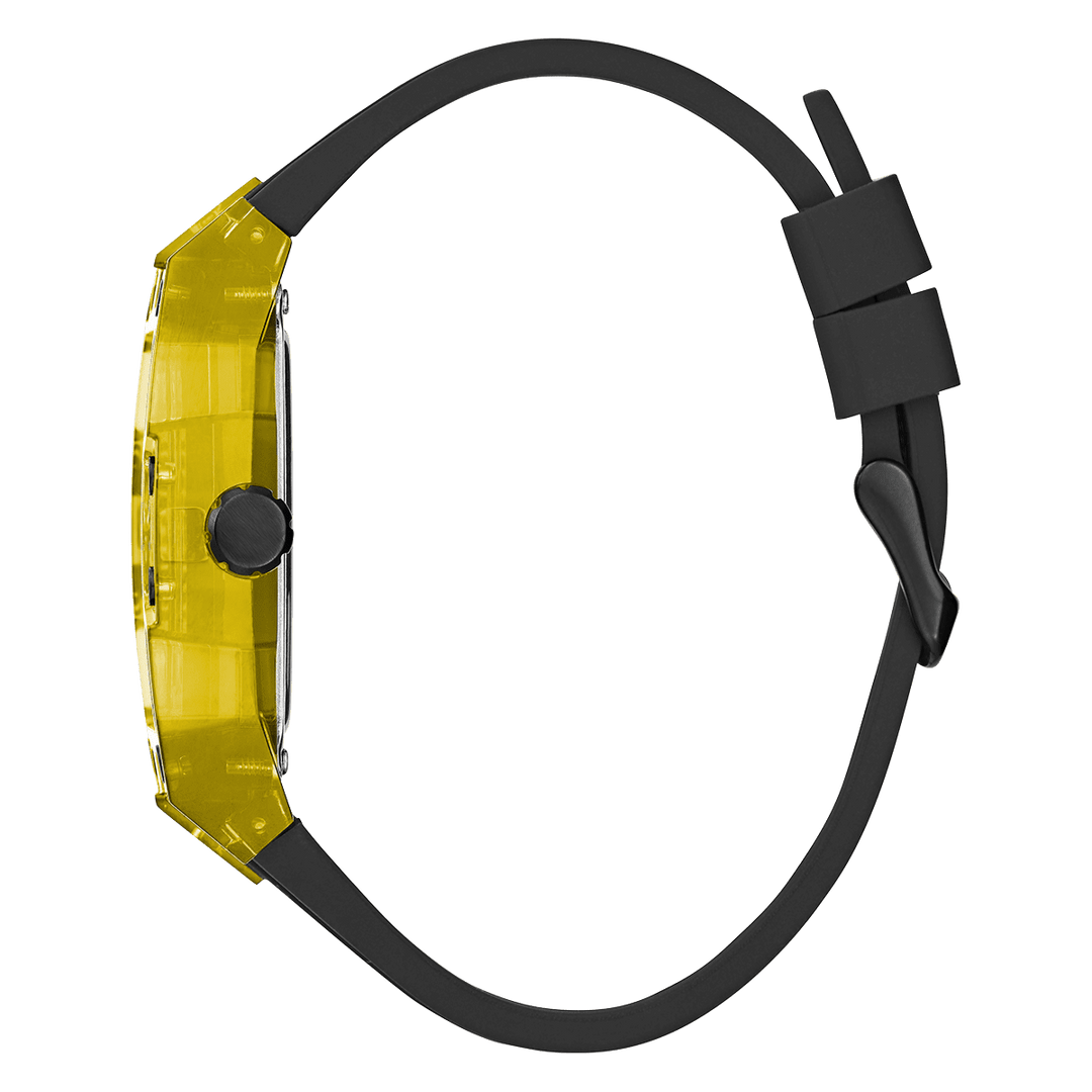 GUESS Mens Black Yellow Multi-Function Watch