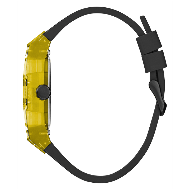 GUESS Mens Black Yellow Multi-Function Watch