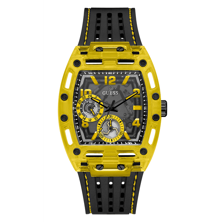 GUESS Mens Black Yellow Multi-Function Watch