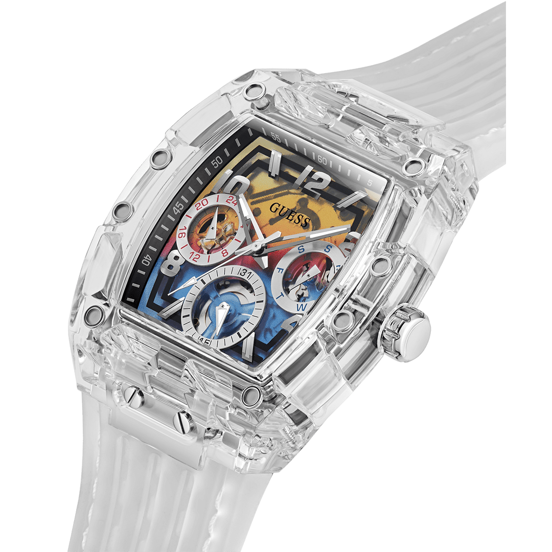 GUESS Mens Clear Multi-Function Watch