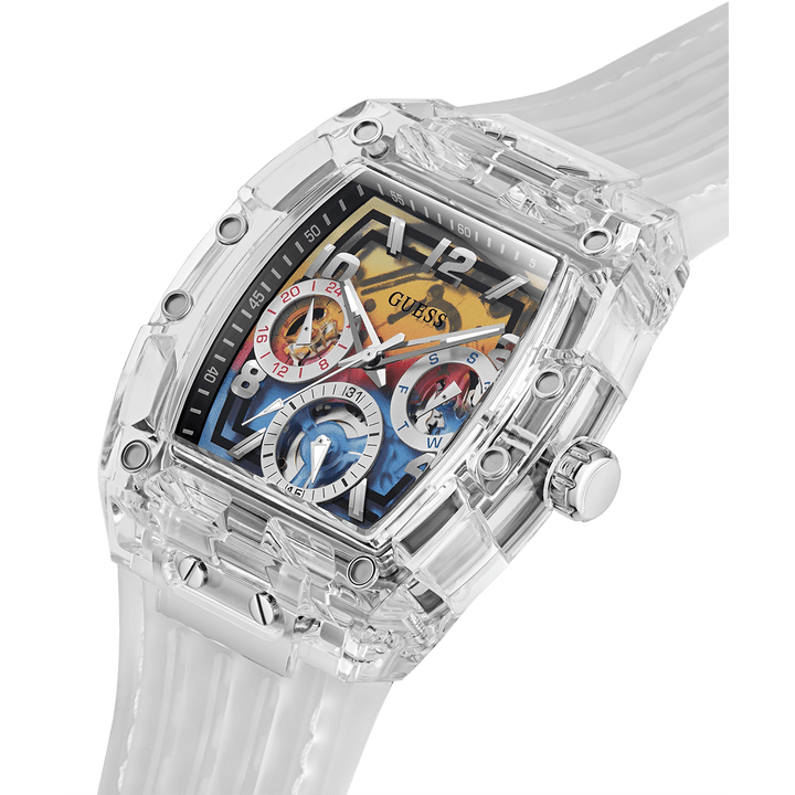 GUESS Mens Clear Multi-Function Watch