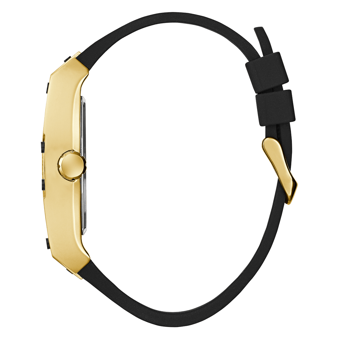 GUESS Mens Black Gold Tone Multi-Function Watch