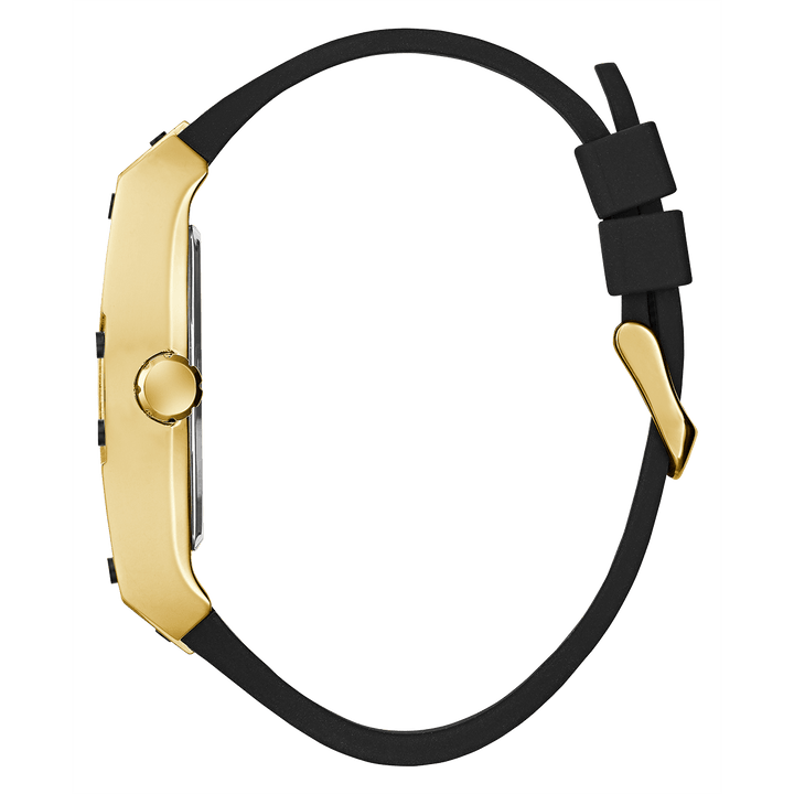 GUESS Mens Black Gold Tone Multi-Function Watch