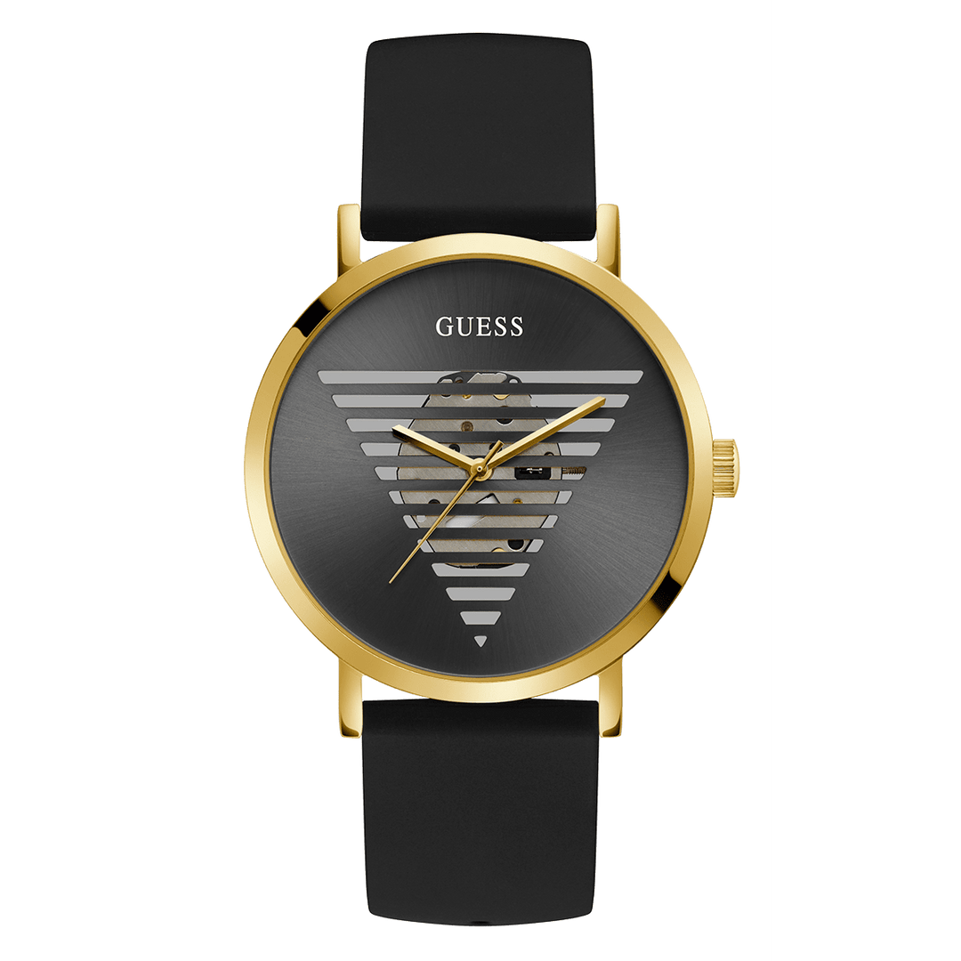 GUESS Mens Black Gold Tone Analog Watch