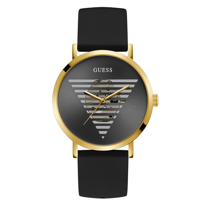 GUESS Mens Black Gold Tone Analog Watch
