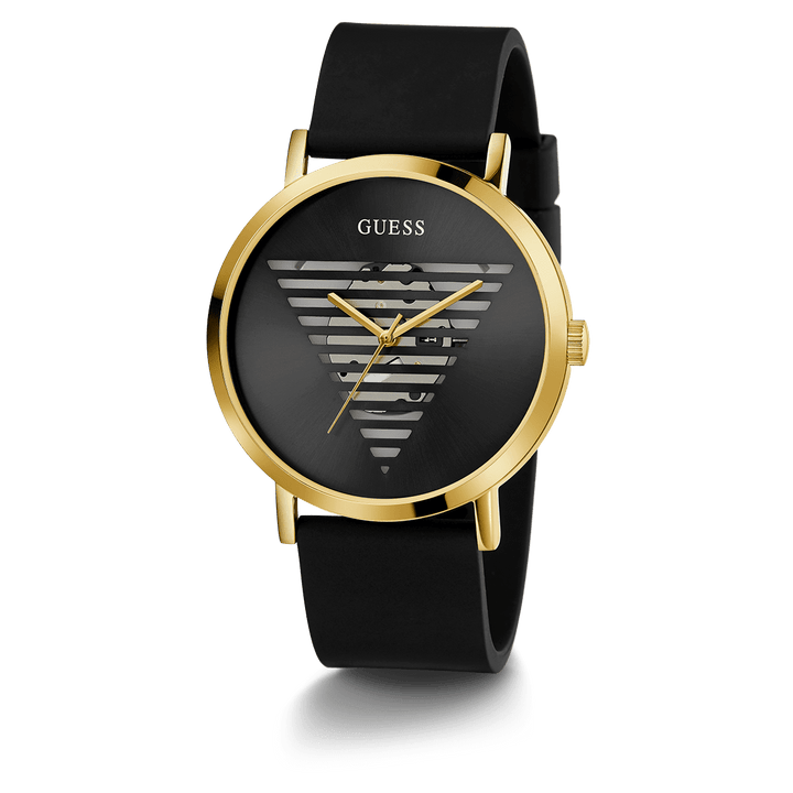 GUESS Mens Black Gold Tone Analog Watch