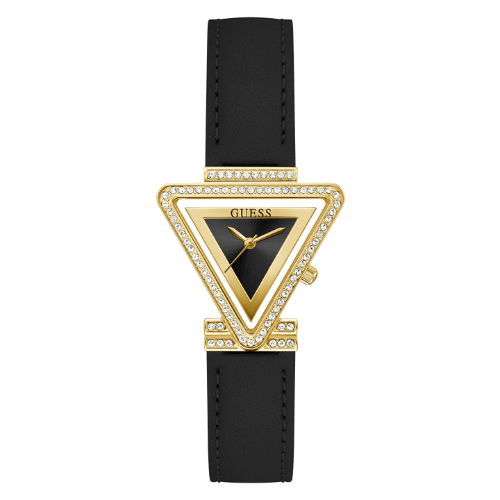 GUESS Ladies Black Gold Tone Analog Watch