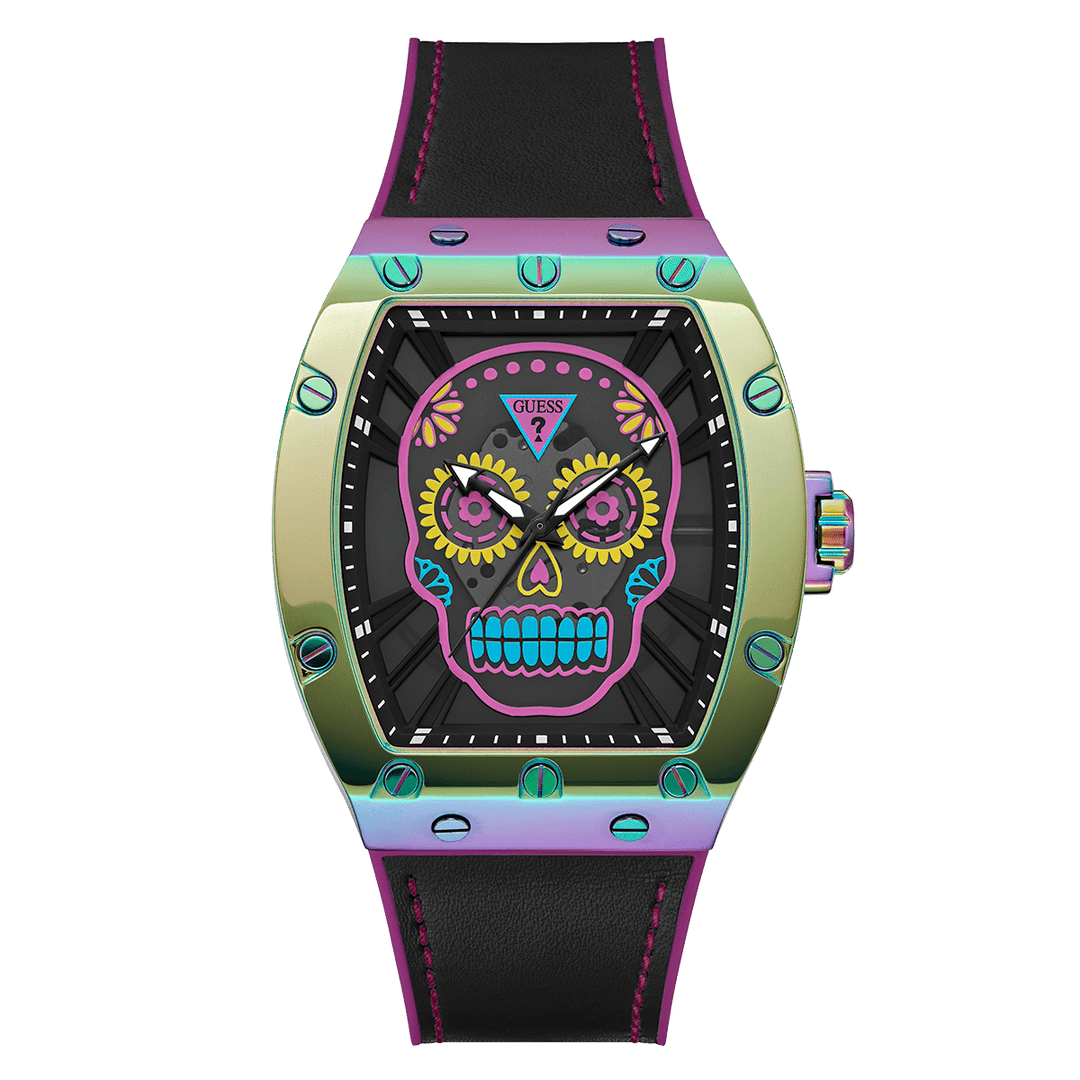 GUESS Mens Day Of The Dead Iridescent Watch