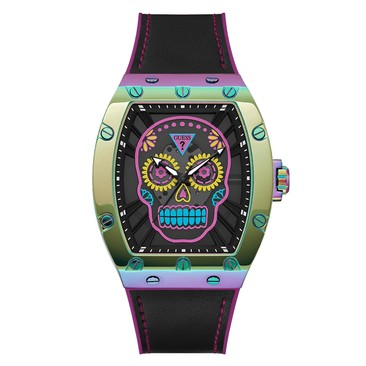 GUESS Mens Day Of The Dead Iridescent Watch