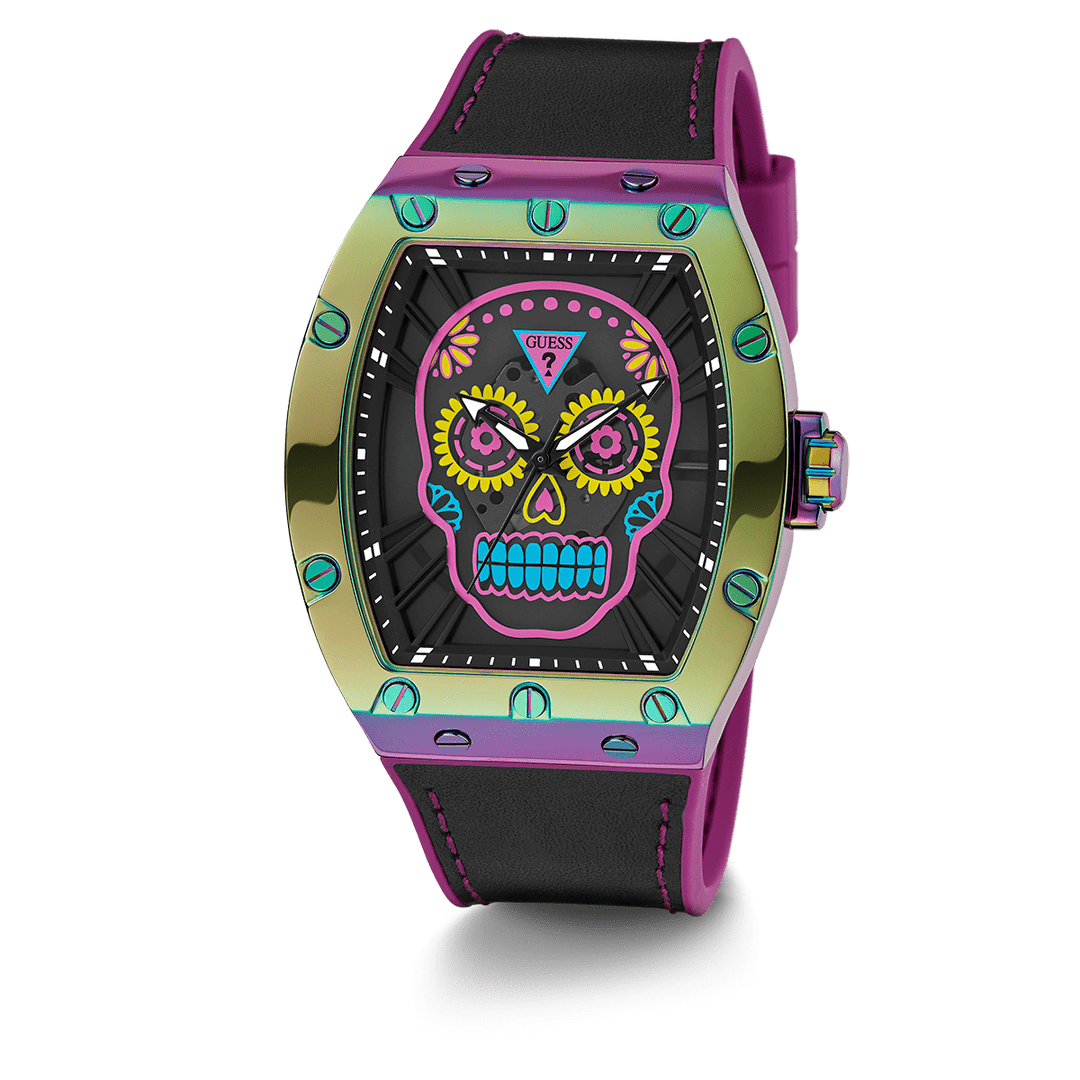 GUESS Mens Day Of The Dead Iridescent Watch