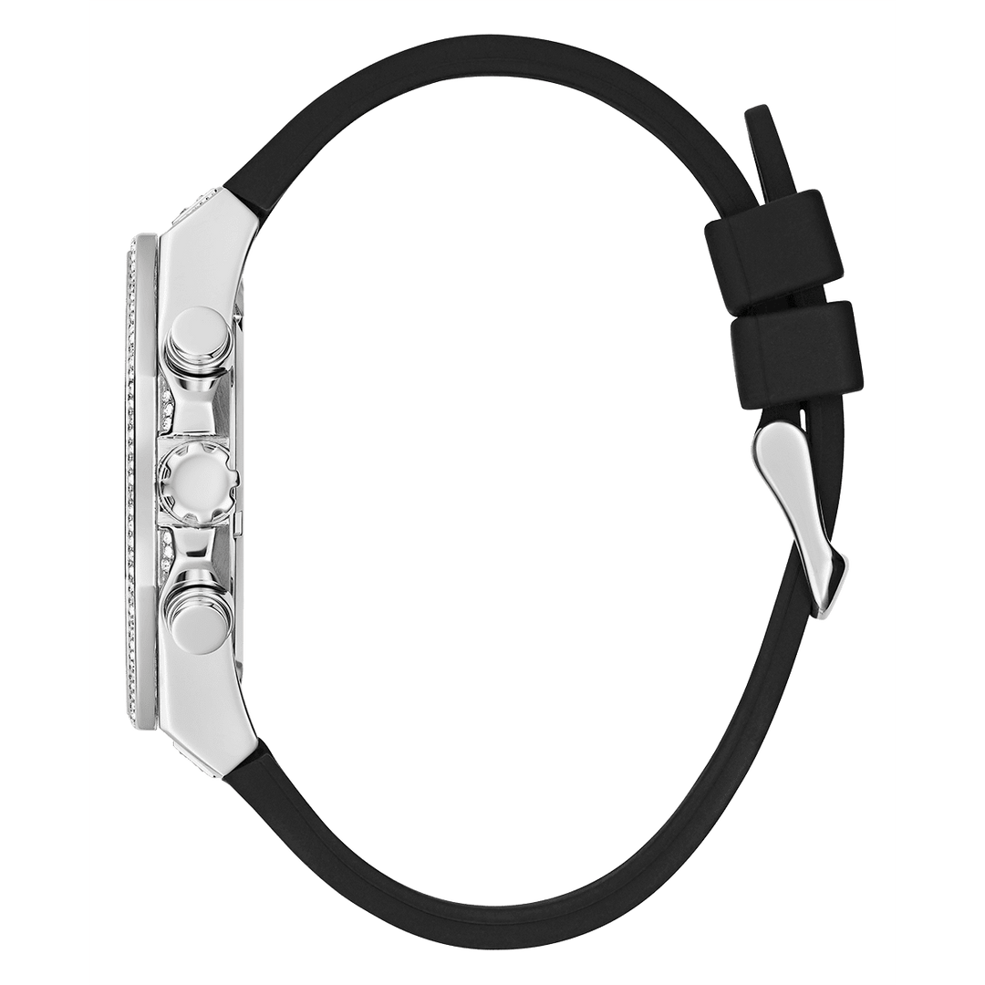 GUESS Mens Black Silver Tone Multi-Function Watch