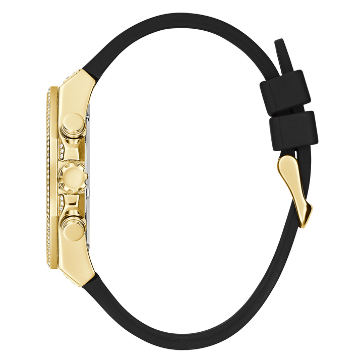 GUESS Mens Black Gold Tone Multi-Function Watch