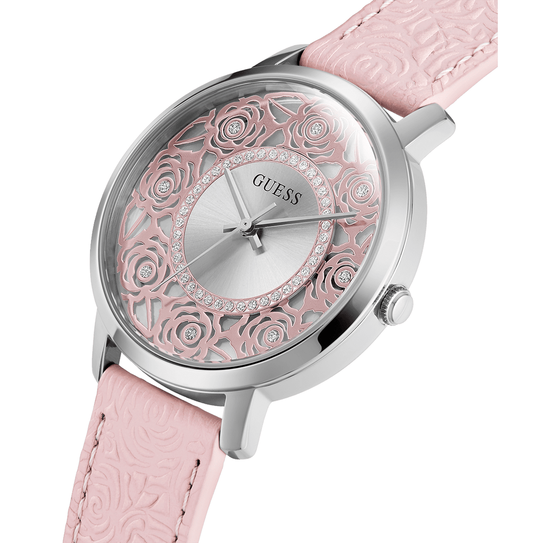 GUESS Ladies Pink Silver Tone Analog Watch