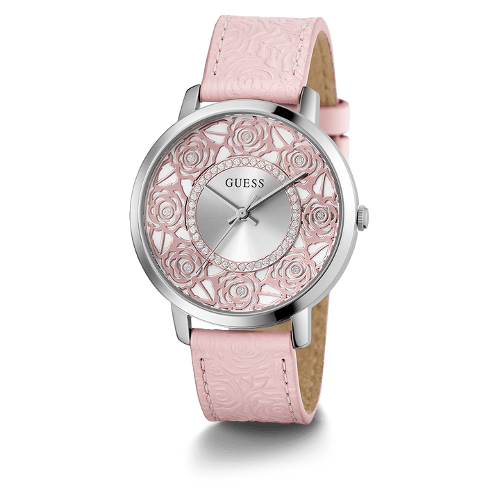 GUESS Ladies Pink Silver Tone Analog Watch