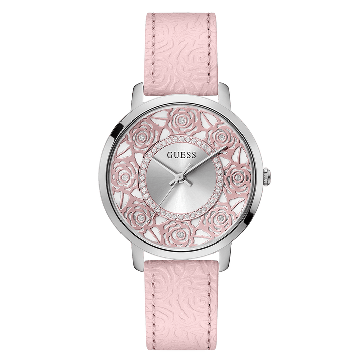 GUESS Ladies Pink Silver Tone Analog Watch