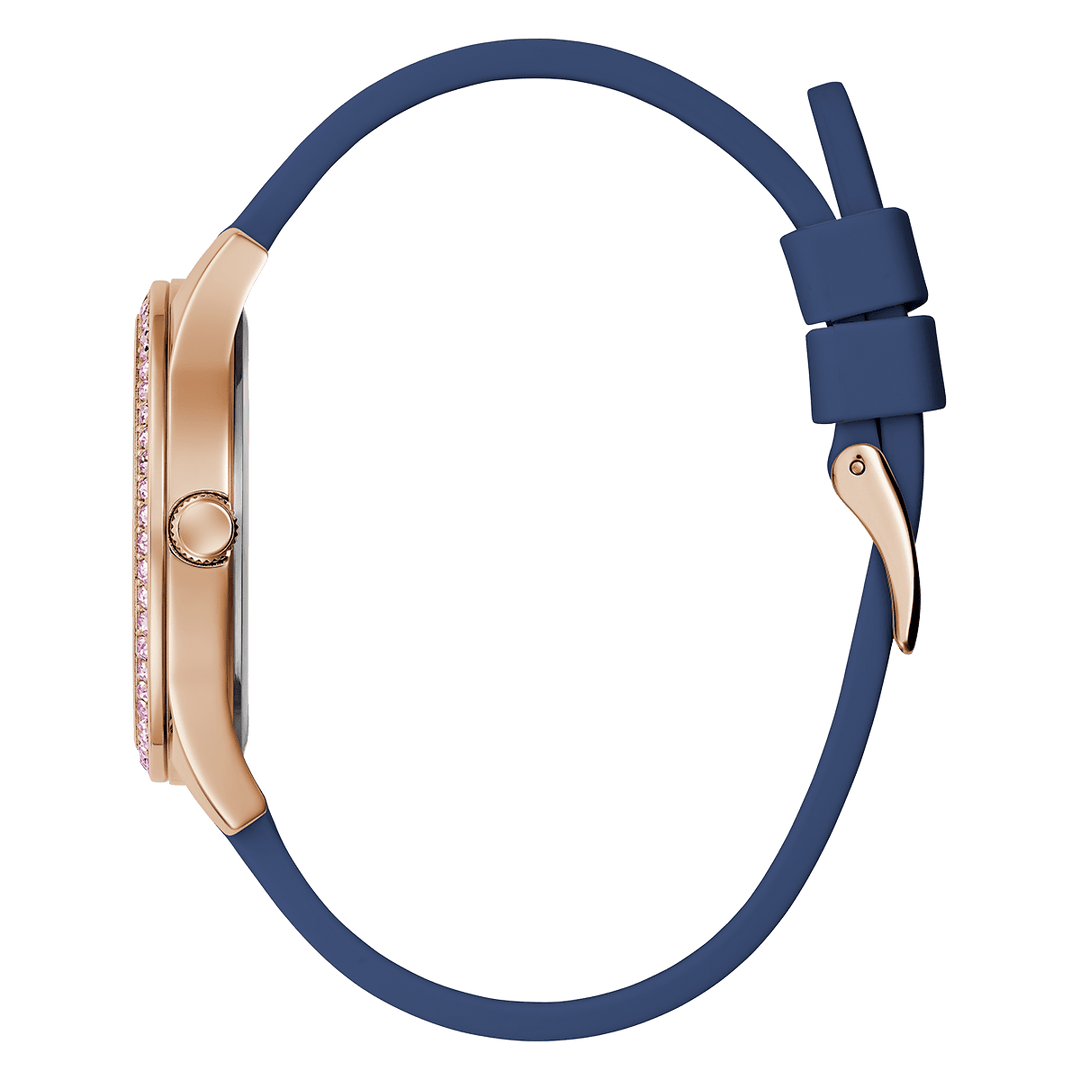 GUESS Ladies Blue Rose Gold Tone Analog Watch