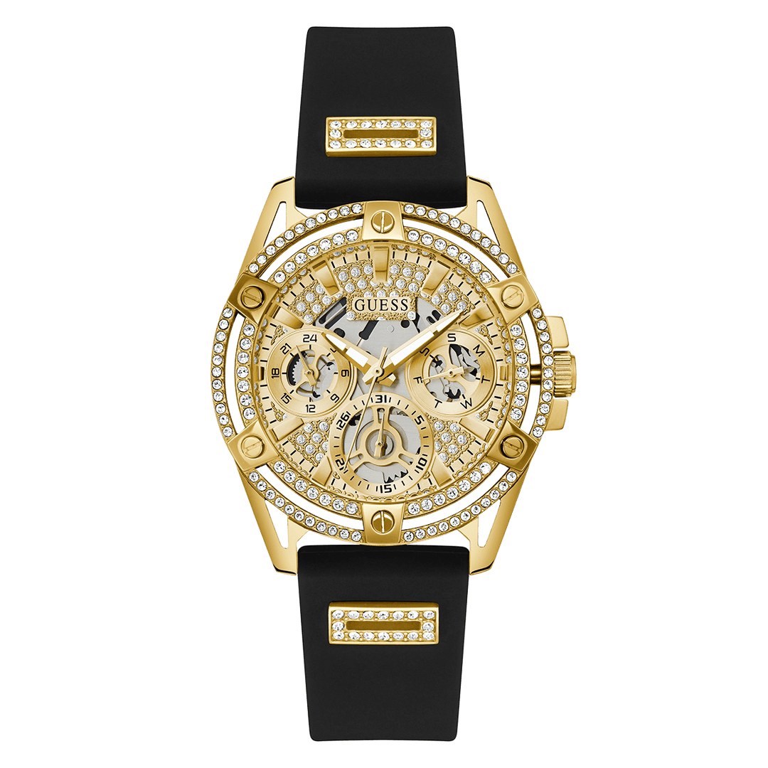 GUESS Ladies Black Gold Tone Multi-Function Watch