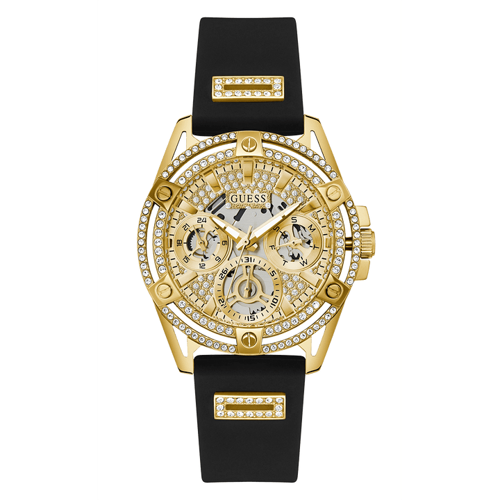 GUESS Ladies Black Gold Tone Multi-Function Watch