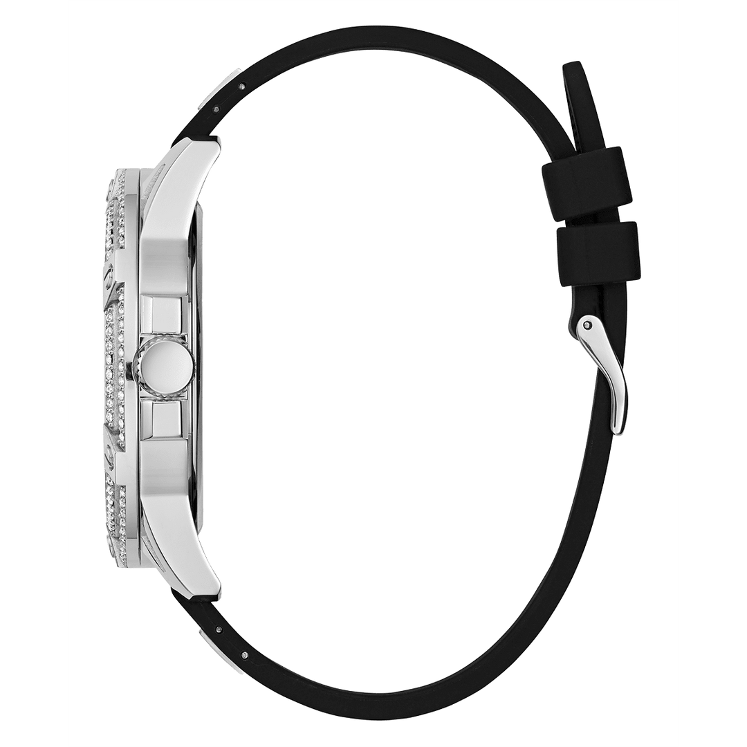 GUESS Mens Black Silver Tone Multi-Function Watch