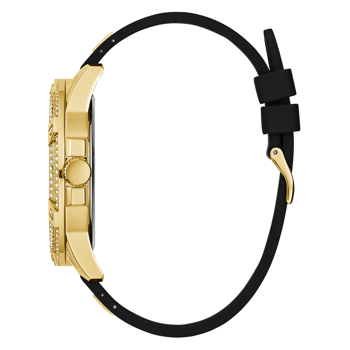 GUESS Mens Black Gold Tone Multi-Function Watch