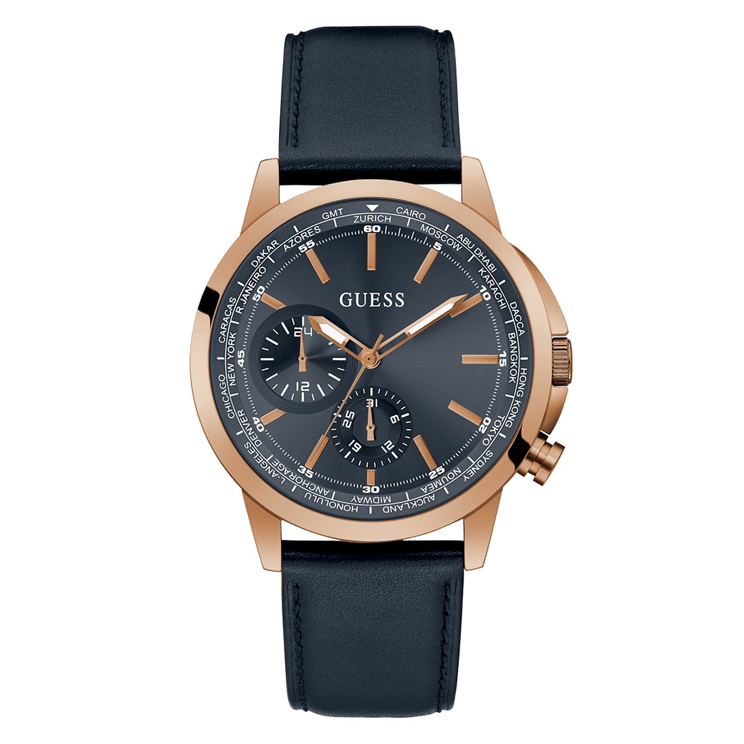GUESS Mens Navy Rose Gold Tone Multi-Function Watch
