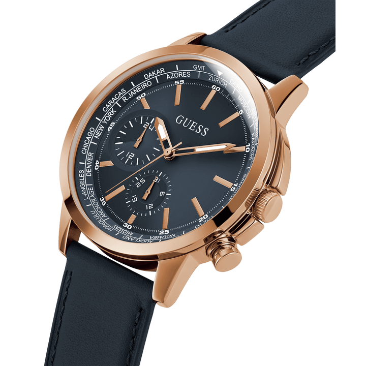 GUESS Mens Navy Rose Gold Tone Multi-Function Watch