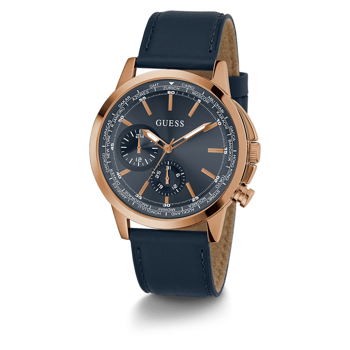 GUESS Mens Navy Rose Gold Tone Multi-Function Watch
