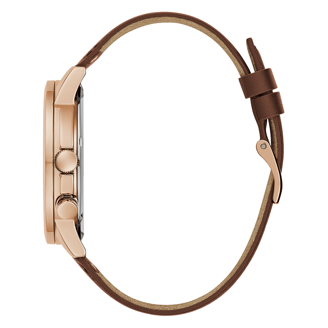 GUESS Mens Brown Rose Gold Tone Multi-Function Watch