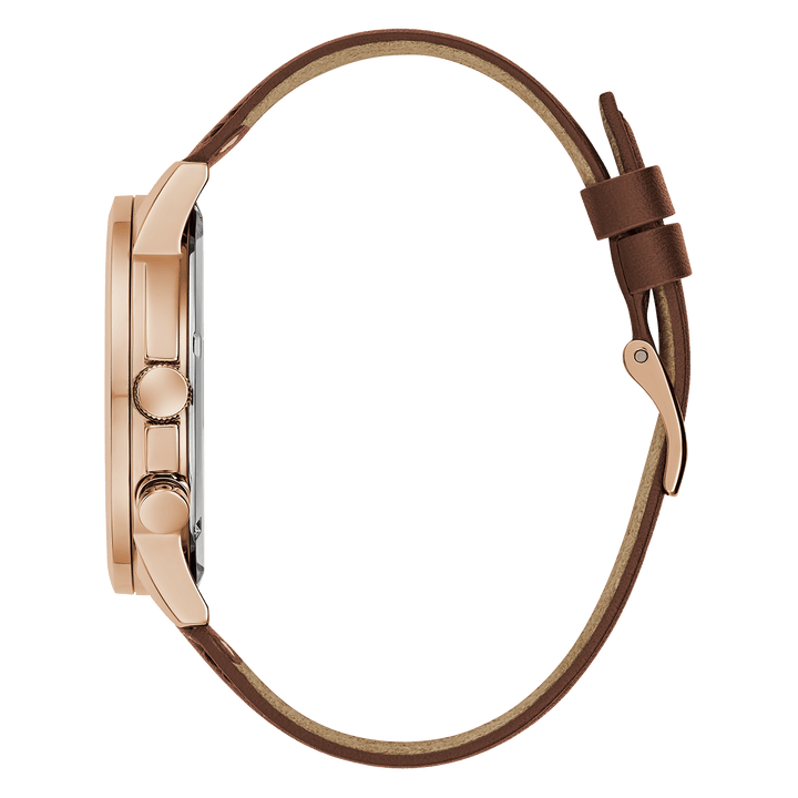GUESS Mens Brown Rose Gold Tone Multi-Function Watch