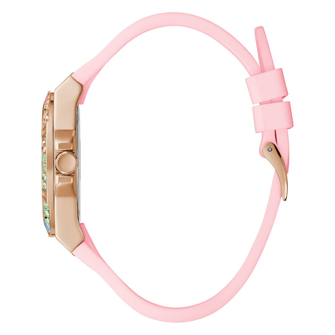 GUESS Ladies Pink Rose Gold Tone Multi-Function Watch