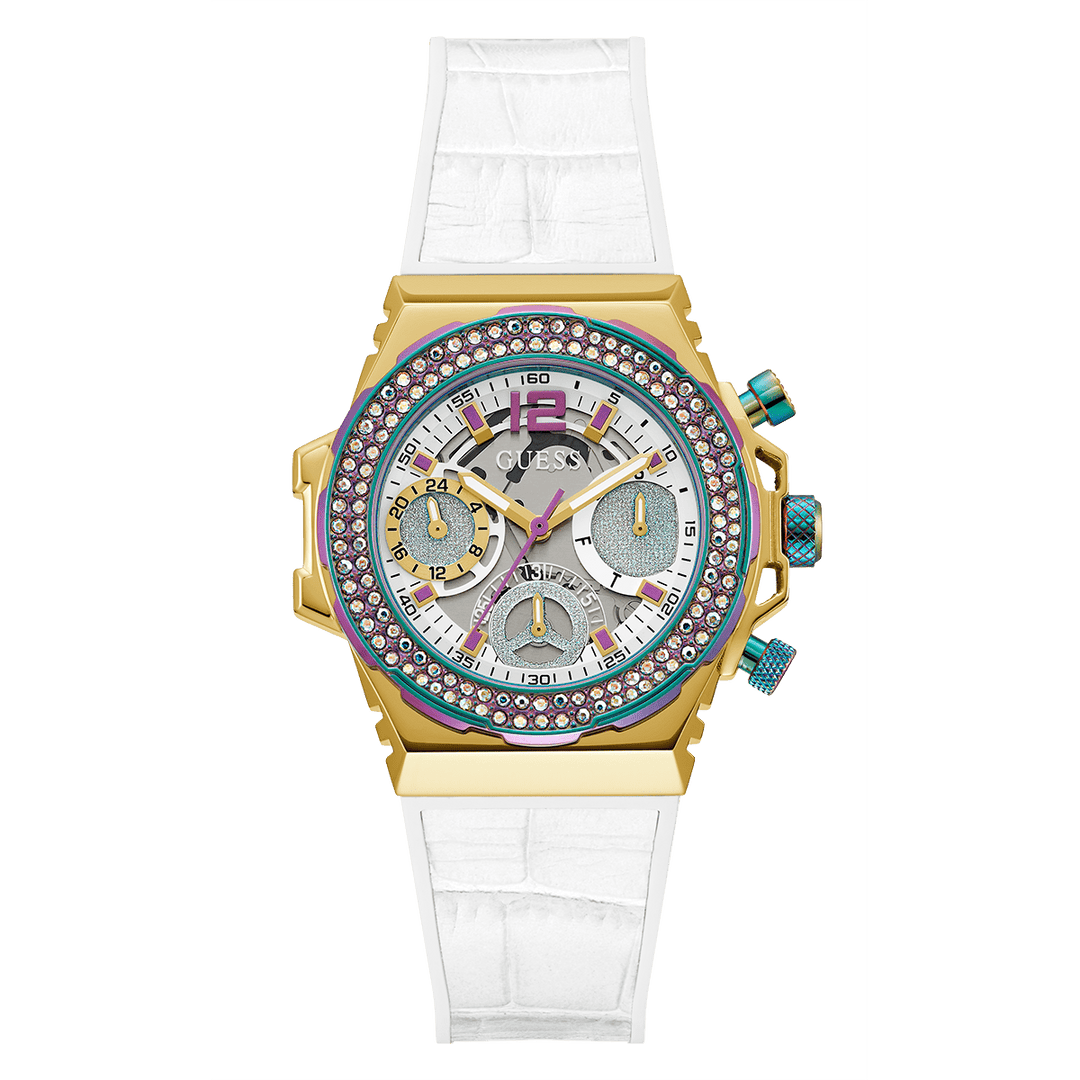 GUESS Ladies White 2-Tone Multi-Function Watch