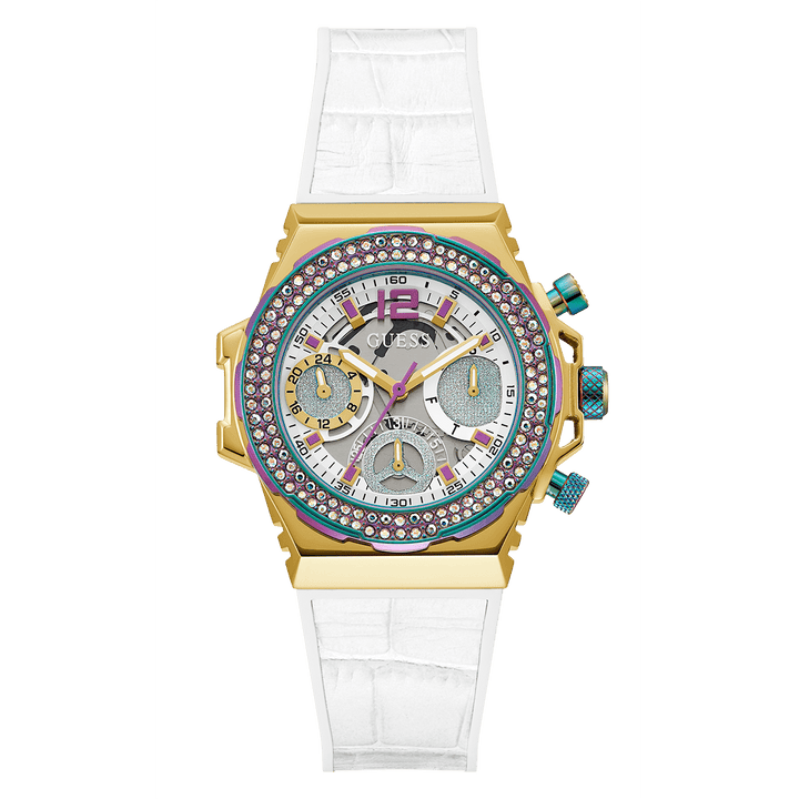 GUESS Ladies White 2-Tone Multi-Function Watch