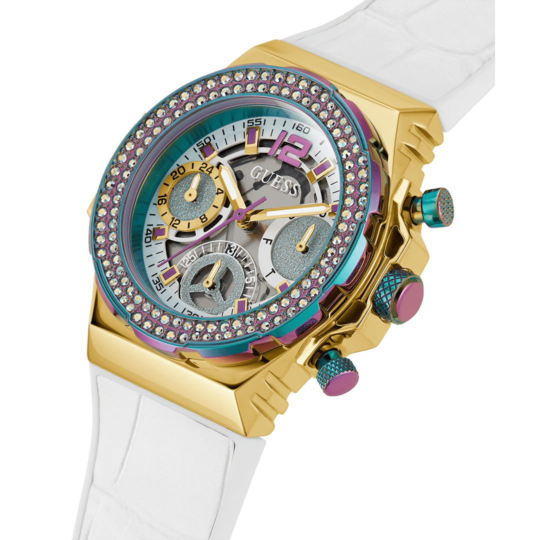 GUESS Ladies White 2-Tone Multi-Function Watch